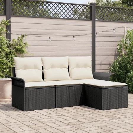 Sofá de Jardín de 4 Piezas con Cojines Negro de Ratán Poliéster von , Outdoor-Sofas - Ref: Foro24-3345307, Preis: 256,35 €, R...