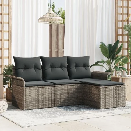 Conjunto de Sofá de Jardín de 4 Piezas con Cojines Grises de Ratán von , Outdoor-Sofas - Ref: Foro24-3345309, Preis: 257,94 €...