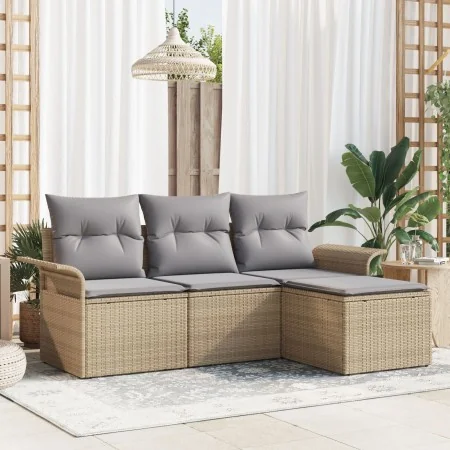 Juego de Sofá de Jardín de 4 Piezas con Cojines Beige Ratán Poliéster | Foro24.es | Tu tienda online para hogar, jardín y más Foro24.es