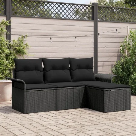 Conjunto de Sofá de Jardín de 4 Piezas con Cojines Negro Poliratán | Foro24.es | Tu tienda online para hogar, jardín y más Foro24.es