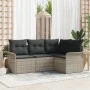 Conjunto de Sofá de Jardín de 4 Piezas con Cojines Gris Claro Polirratán | Foro24.es | Tu tienda online para hogar, jardín y más Foro24.es