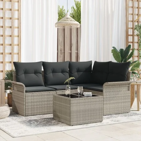 Juego de Sofá de Jardín de 5 Piezas con Cojines Gris Poliratán | Foro24.es | Tu tienda online para hogar, jardín y más Foro24.es