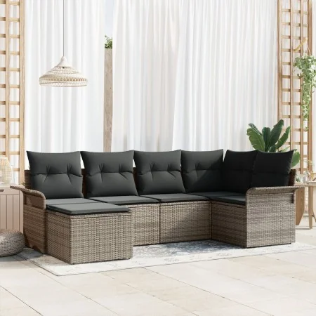 Juego de Sofás de Jardín de 6 Piezas con Cojines Gris Poliratán de , Sofás de exterior - Ref: Foro24-3345429, Precio: 375,92 ...