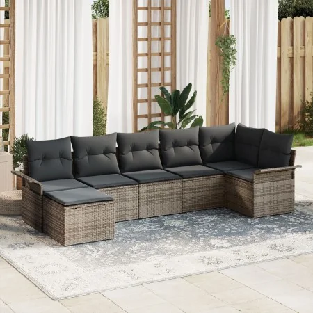 Juego de Sofá de Jardín de 7 Piezas con Cojines Gris Poliratán | Foro24.es | Tu tienda online para hogar, jardín y más Foro24.es
