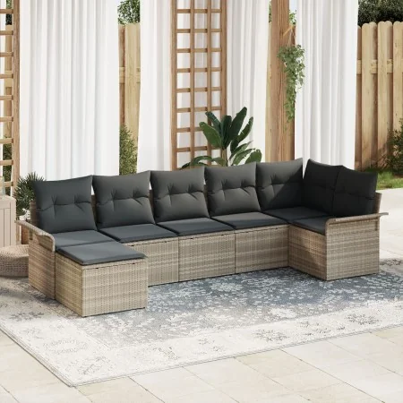 Juego de Sofá de Jardín de 7 Piezas con Cojines Gris Claro Poliratán | Foro24.es | Tu tienda online para hogar, jardín y más Foro24.es