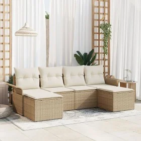 Juego de Sofá de Jardín de 6 Piezas con Cojines Beige de Rattan Poliéster von , Outdoor-Sofas - Ref: Foro24-3345471, Preis: 3...