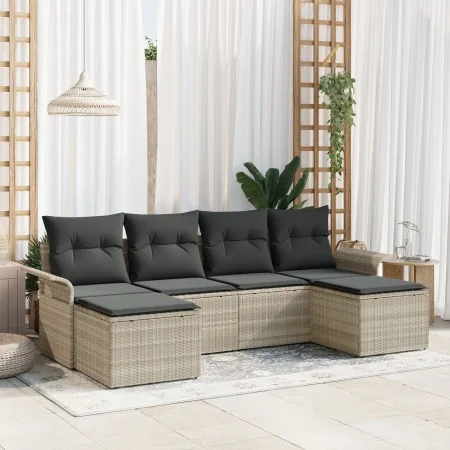 Conjunto de Sofás de Jardín de 6 Piezas con Cojines Gris Claro Ratán Poliéster von , Outdoor-Sofas - Ref: Foro24-3345472, Pre...