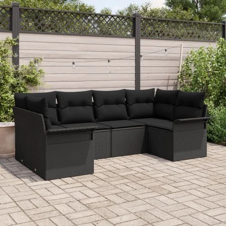 Set de Sofá de Jardín de 6 Piezas con Cojines Negro Ratán Poliéster | Foro24.es | Tu tienda online para hogar, jardín y más Foro24.es