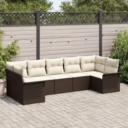 Conjunto de sofá de jardín de 7 piezas con cojines marrón de ratán plástico | Foro24.es | Tu tienda online para hogar, jardín y más Foro24.es