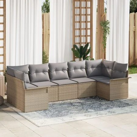 Juego de Sofá de Jardín de 7 Piezas con Cojines Beige Polirratán | Foro24.es | Tu tienda online para hogar, jardín y más Foro24.es