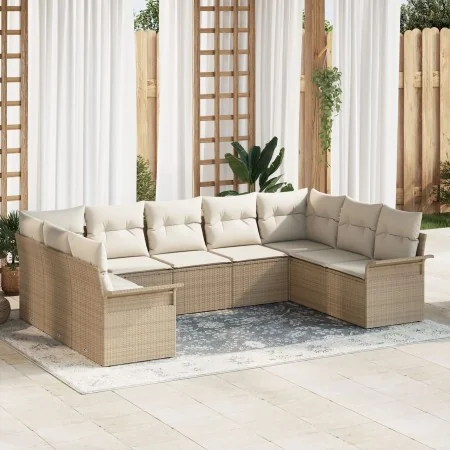 Juego de Sofá de Jardín de 9 Piezas con Cojines Beige Ratán Poliéster by , Outdoor sofas - Ref: Foro24-3345521, Price: 619,07...