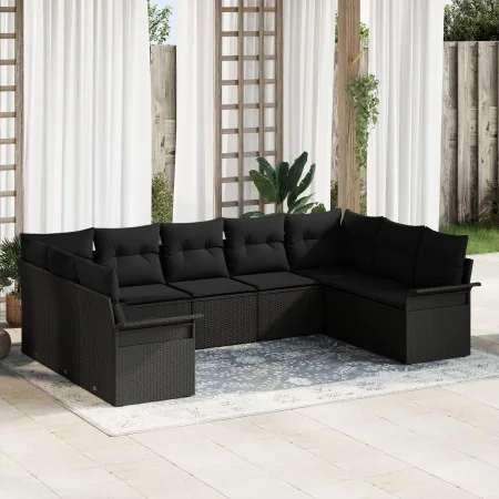 Conjunto de Sofás de Jardín de 9 Piezas con Cojines Negro de Poliratán | Foro24.es | Tu tienda online para hogar, jardín y más Foro24.es