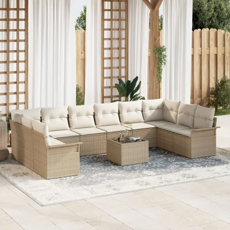 Juego de Sofás de Jardín de 11 Piezas con Cojines Ratán Poliéster Beige y Crema by , Outdoor sofas - Ref: Foro24-3345551, Pri...