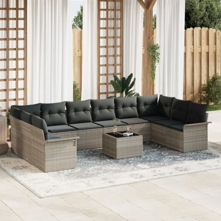 Juego de Sofás de Jardín de 11 Piezas con Cojines Gris Poliratán | Foro24.es | Tu tienda online para hogar, jardín y más Foro24.es