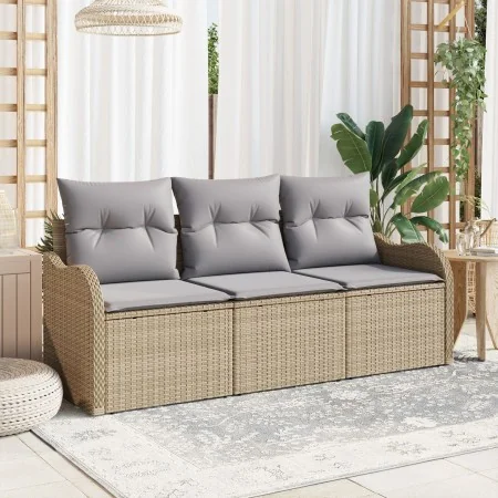 Juego de Sofá de Jardín de 3 piezas con Cojines Beige de Poliratán | Foro24.es | Tu tienda online para hogar, jardín y más Foro24.es