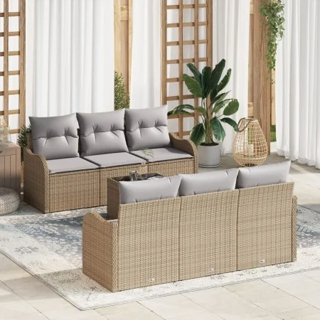 Juego de Sofá de Jardín de 7 piezas con Cojines Beige Poliratán | Foro24.es | Tu tienda online para hogar, jardín y más Foro24.es