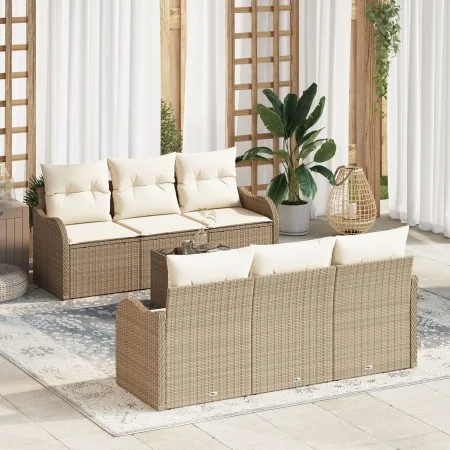 Juego de Sofás de Jardín de 7 Piezas con Cojines Beige Poliratán de , Sofás de exterior - Ref: Foro24-3345591, Precio: 511,39...