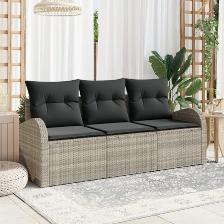 Conjunto de Sofás de Jardín de 3 Piezas con Cojines Gris Claro Poliéster Ratán Sintético von , Outdoor-Sofas - Ref: Foro24-33...