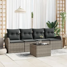 Juego de Sofás de Jardín de 5 Piezas con Cojines Gris de Ratán by , Outdoor sofas - Ref: Foro24-3345909, Price: 309,84 €, Dis...