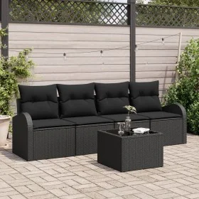 Set de Sofá de Jardín de 5 Piezas con Cojines Negro Ratán Poliéster von , Outdoor-Sofas - Ref: Foro24-3345913, Preis: 312,99 ...