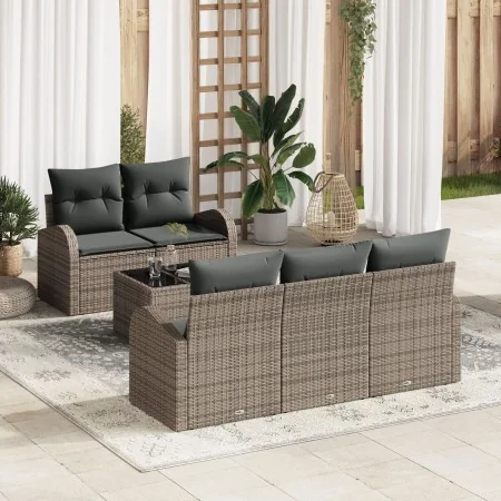 Juego de sofá de jardín de 6 piezas con cojines gris de ratán sintético | Foro24.es | Tu tienda online para hogar, jardín y más Foro24.es