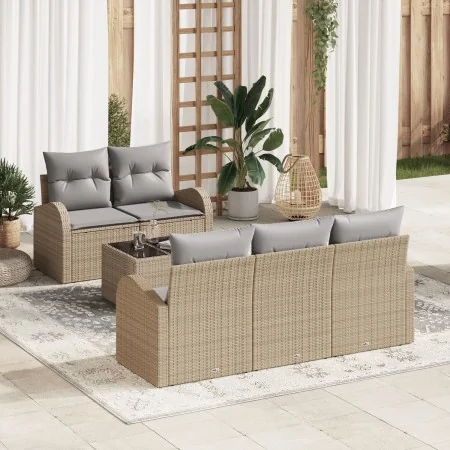 Juego de Sofá de Jardín de 6 Piezas con Cojines Beige Ratán Poliéster | Foro24.es | Tu tienda online para hogar, jardín y más Foro24.es