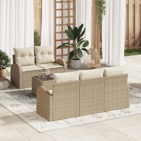 Juego de Sofá de Jardín de 6 Piezas con Cojines Beige Ratán Polimérico | Foro24.es | Tu tienda online para hogar, jardín y más Foro24.es