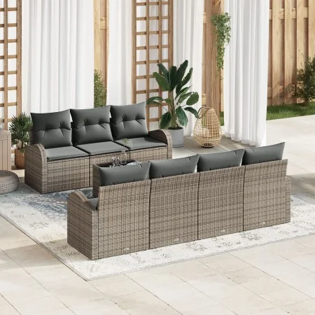 Juego de Sofás de Jardín de 8 Piezas con Cojines Gris Poliratán | Foro24.es | Tu tienda online para hogar, jardín y más Foro24.es