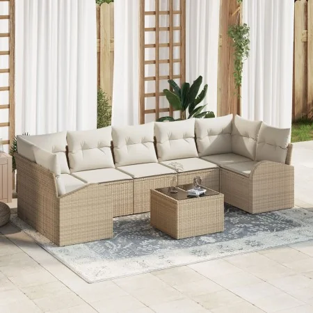 Conjunto de Sofá de Jardín de 8 Piezas con Cojines Beige de Poliratán | Foro24.es | Tu tienda online para hogar, jardín y más Foro24.es