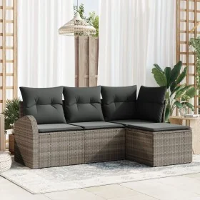 Conjunto de Sofá de Jardín de 4 Piezas con Cojines Gris Ratán Poliéster by , Outdoor sofas - Ref: Foro24-3345989, Price: 255,...