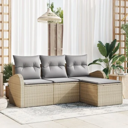 Juego de Sofá de Jardín de 4 Piezas con Cojines Beige de Ratán | Foro24.es | Tu tienda online para hogar, jardín y más Foro24.es