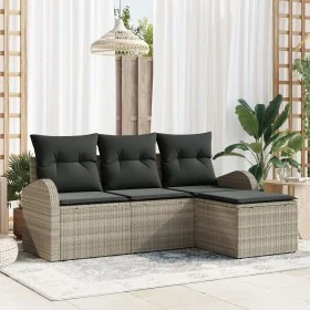 Juego de Sofás de Jardín de 4 Piezas con Cojines Gris Claro de Poliratán by , Outdoor sofas - Ref: Foro24-3345992, Price: 278...