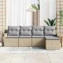 Conjunto de Sofá de Jardín de 5 Piezas con Cojines Beige de Poliratán | Foro24.es | Tu tienda online para hogar, jardín y más Foro24.es