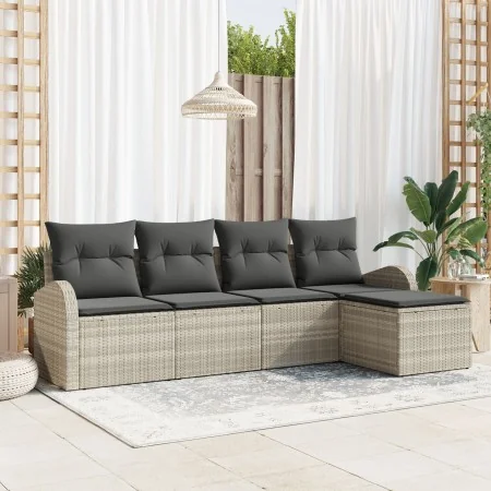 Conjunto de sofá de jardín de 5 piezas con cojines Gris Claro Poliratán de , Sofás de exterior - Ref: Foro24-3346002, Precio:...