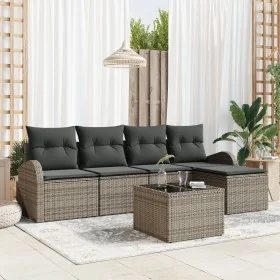 Conjunto de Sofás de Jardín de 5 Piezas con Cojines Negros de Ratán Poliéster by , Outdoor sofas - Ref: Foro24-3346009, Price...
