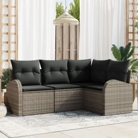 Conjunto de Sofás de Jardín de 4 Piezas con Cojines Ratán Gris Poliéster by , Outdoor sofas - Ref: Foro24-3346019, Price: 288...