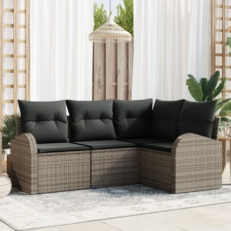 Conjunto de Sofás de Jardín de 4 Piezas con Cojines Ratán Gris Poliéster by , Outdoor sofas - Ref: Foro24-3346019, Price: 288...