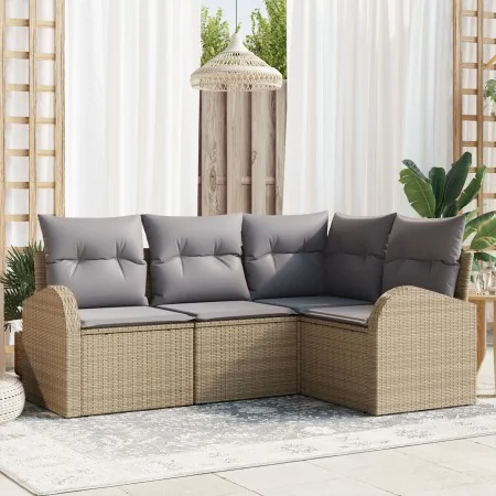 Juego de Sofá de Jardín de 4 Piezas con Cojines Beige Poliratán | Foro24.es | Tu tienda online para hogar, jardín y más Foro24.es