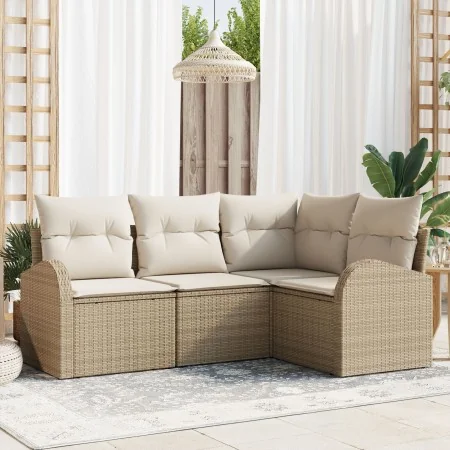 Juego de Sofá de Jardín de 4 Piezas con Cojines Beige Ratán Poliéster | Foro24.es | Tu tienda online para hogar, jardín y más Foro24.es