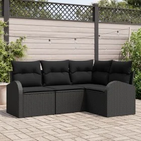Set de Sofá de Jardín de 4 Piezas con Cojines Negros de Ratán Poliéster by , Outdoor sofas - Ref: Foro24-3346023, Price: 299,...