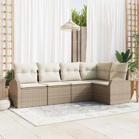 Juego de sofá de jardín de 5 piezas con cojines - Ratán sintético beige | Foro24.es | Tu tienda online para hogar, jardín y más Foro24.es