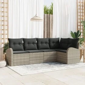 Juego de Sofá de Jardín de 5 Piezas con Cojines Gris Claro Poliratán by , Outdoor sofas - Ref: Foro24-3346042, Price: 375,05 ...