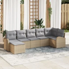 Conjunto de Sofá de Jardín 7 Piezas Beige Ratán