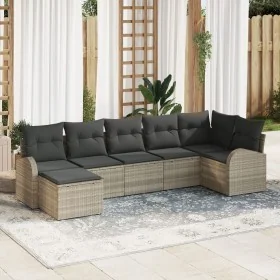 Juego de Sofá de Jardín Set de 7 Beige Ratan, Poliéster de , Sofás de exterior - Ref: Foro24-3346132, Precio: 487,30 €, Descu...