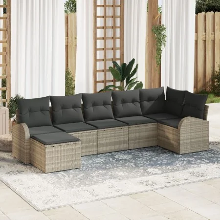 Juego de Sofá de Jardín Set de 7 Beige Ratan, Poliéster von , Outdoor-Sofas - Ref: Foro24-3346132, Preis: 488,57 €, Rabatt: %