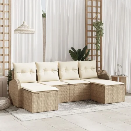 Juego de Sofá de Jardín de 6 Piezas con Cojines Beige Poliratán | Foro24.es | Tu tienda online para hogar, jardín y más Foro24.es