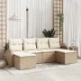Juego de Sofá de Jardín de 6 Piezas con Cojines Beige Poliratán | Foro24.es | Tu tienda online para hogar, jardín y más Foro24.es