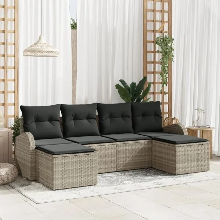 Juego de Sofá de 6 Piezas con Cojines Gris Claro Ratán Poli by , Outdoor sofas - Ref: Foro24-3346152, Price: 385,30 €, Discou...