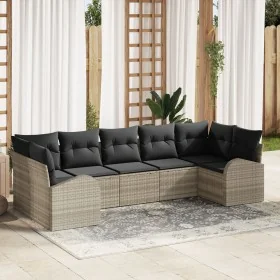 Juego de Sofás de Jardín Juego de 7 Cojines Negros, Estructura Beige von , Outdoor-Sofas - Ref: Foro24-3346192, Preis: 525,27...
