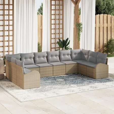 Juego de sofá de jardín de 10 piezas con cojines beige de poliratán | Foro24.es | Tu tienda online para hogar, jardín y más Foro24.es